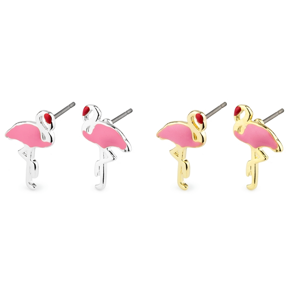 Stud earring enamel flamingo