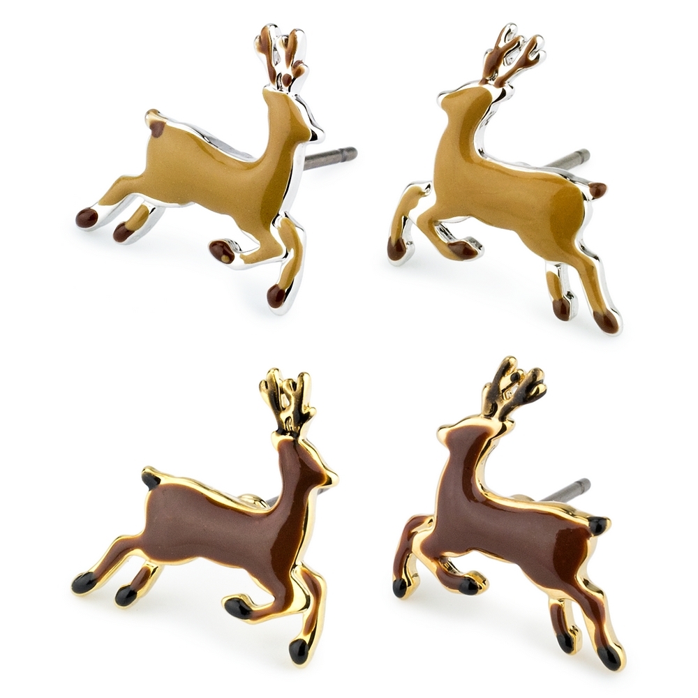 Stud earring enamel deer brown