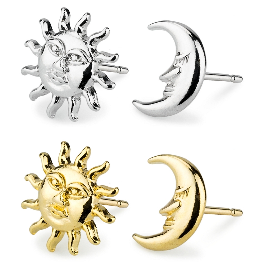 Stud earring sun & moon assorted colours