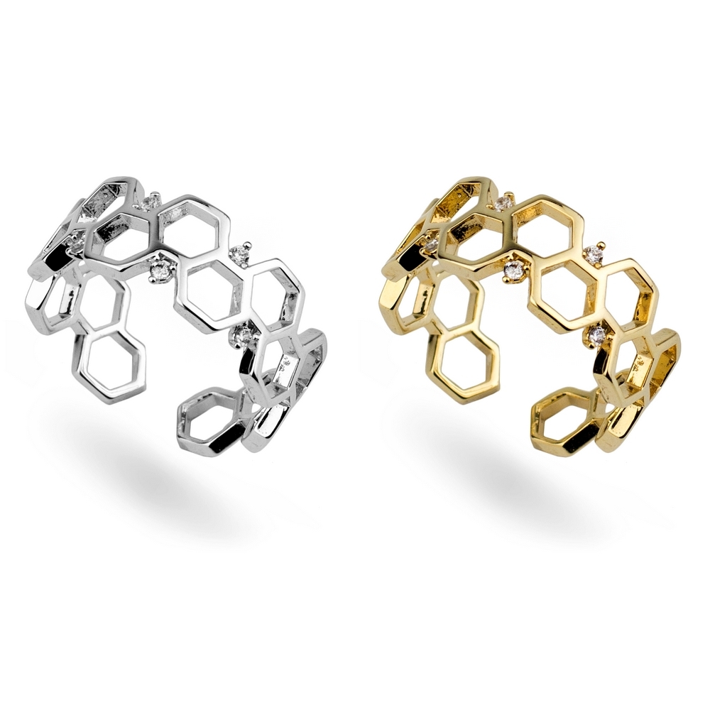 Ring crystal glass honeycomb hexagon