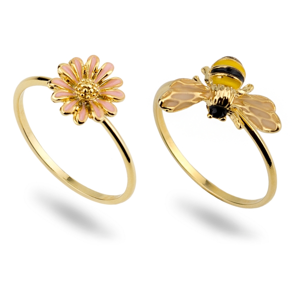 Ring enamel bee & flower