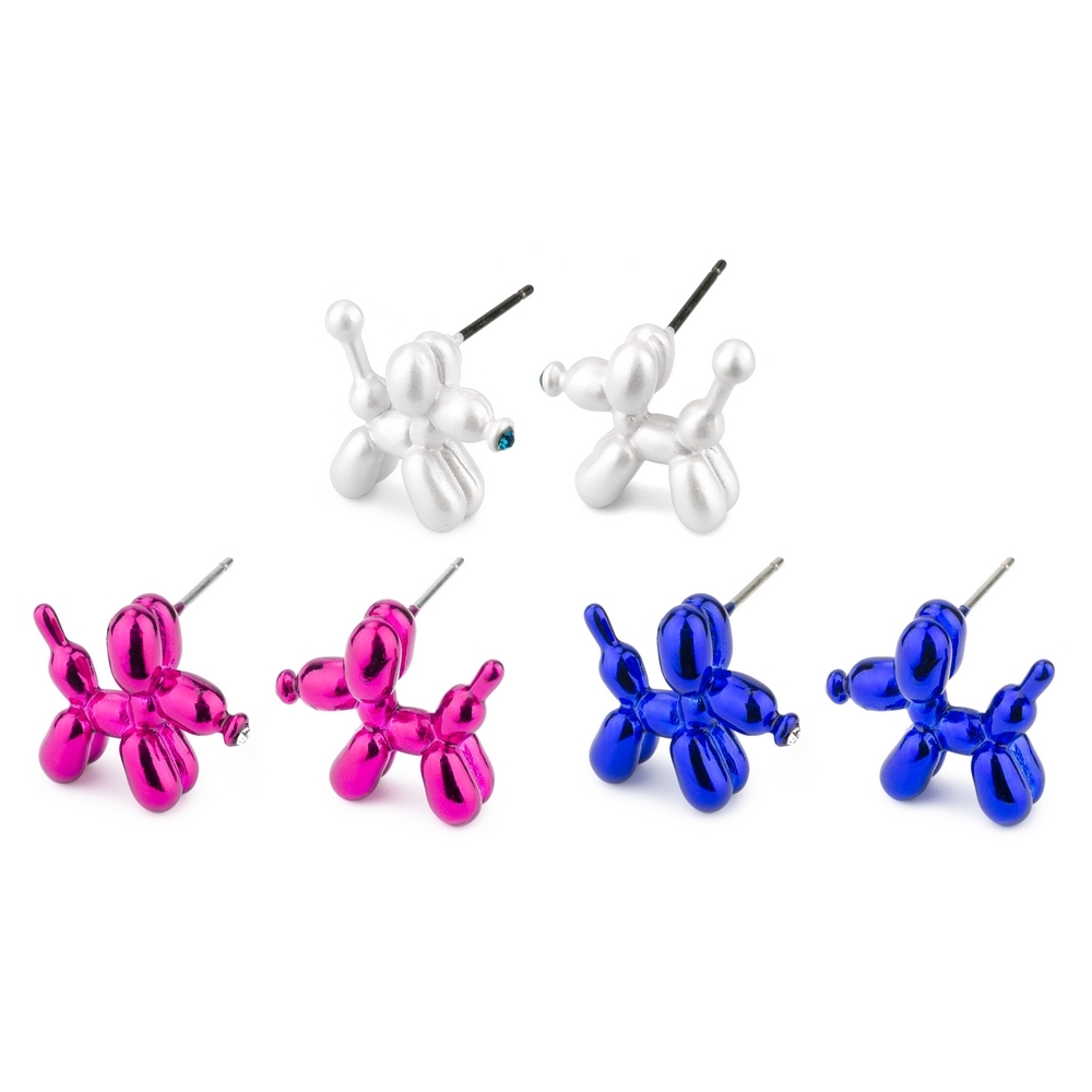 Stud earring cubic zirconium balloon dog assorted colours