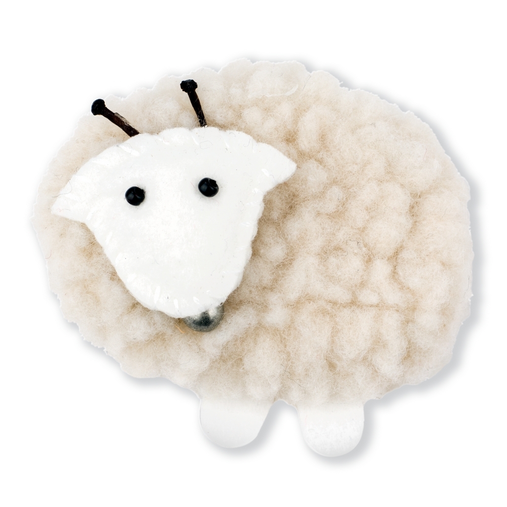 Clutch pin brooch fabric fleece sheep