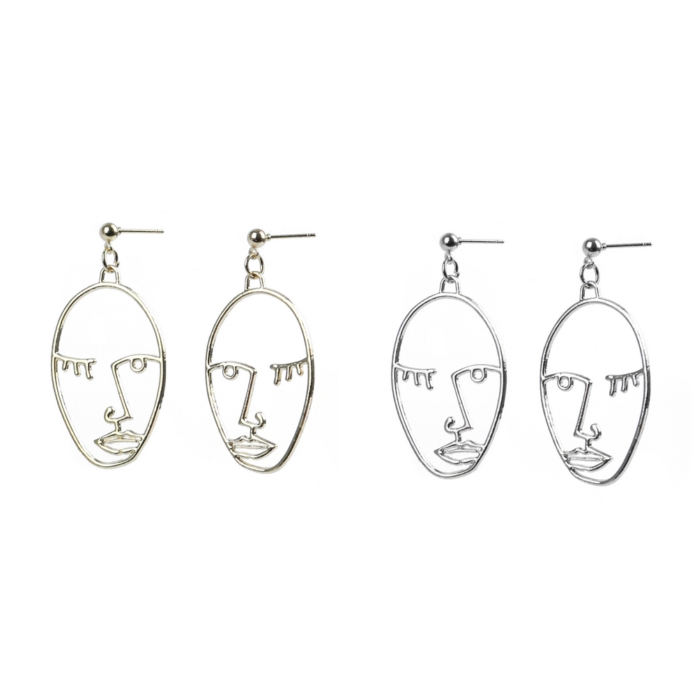Stud earring wink face silver & gold