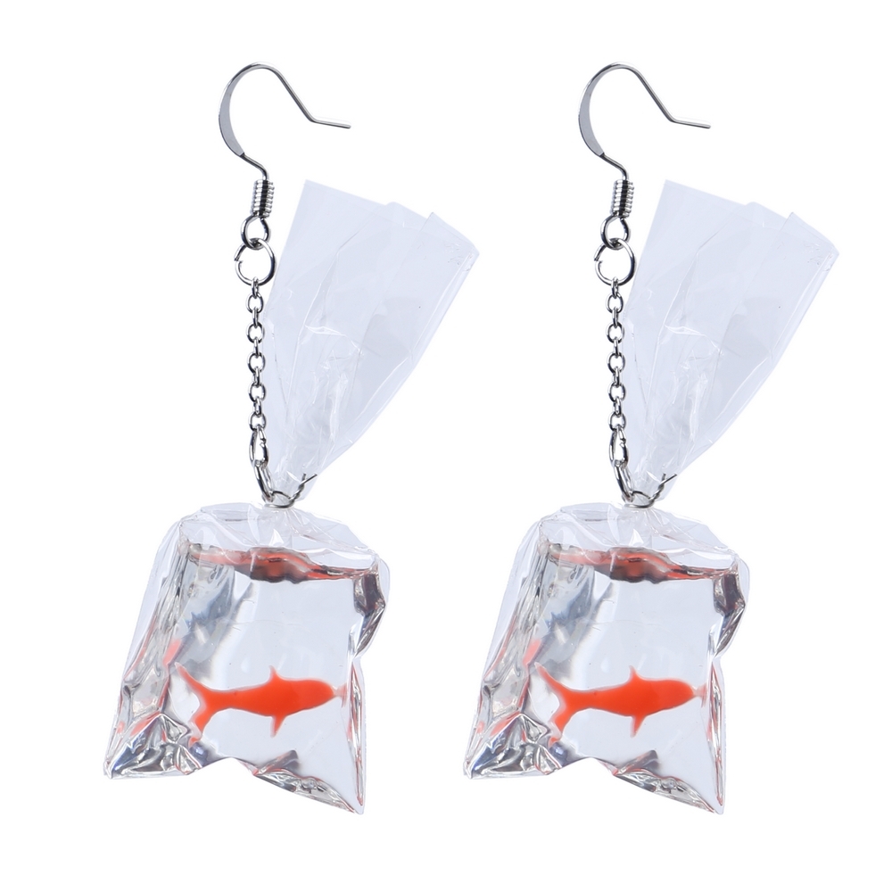 Drop earring resin goldfish winner translucent & orange