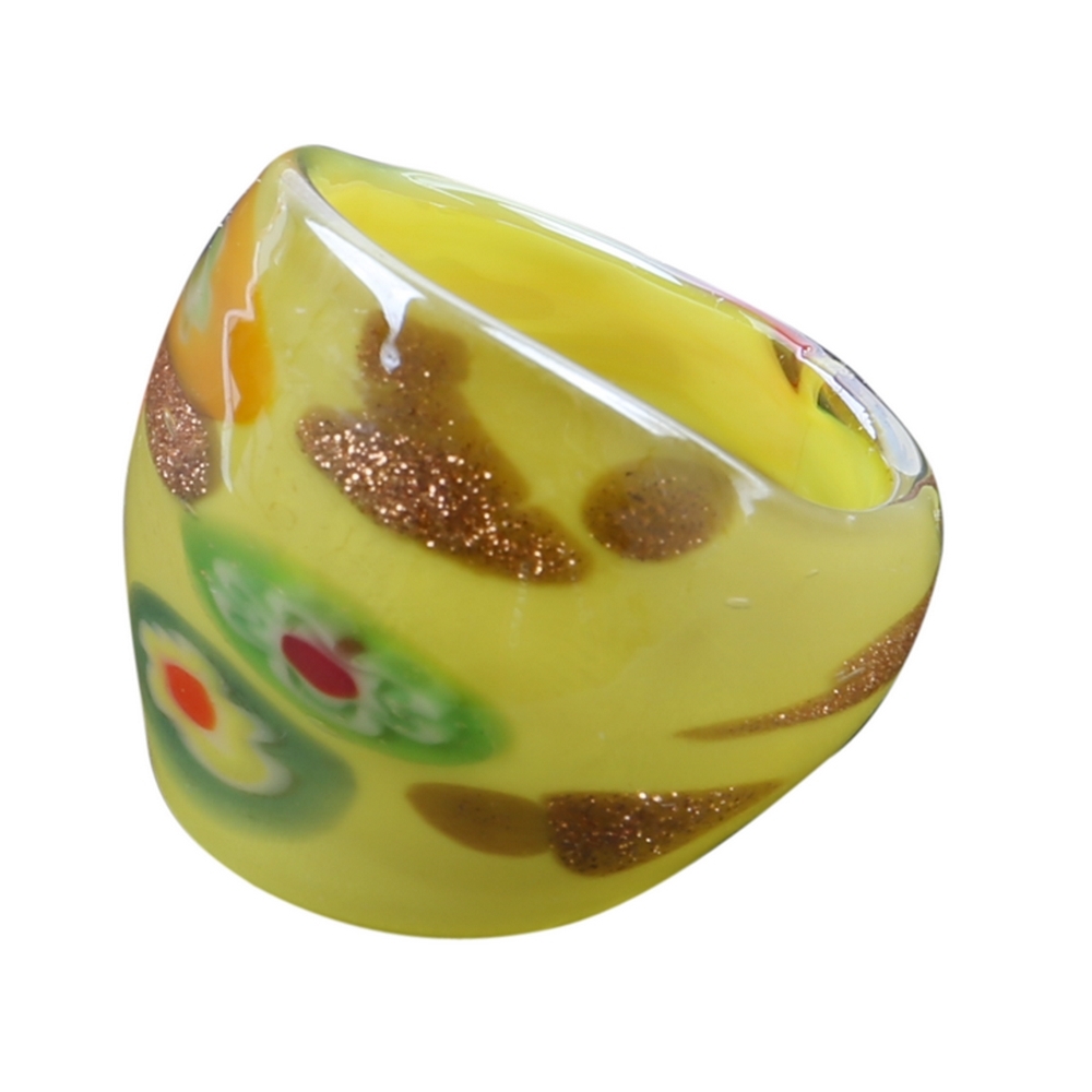 Ring glass millefiori yellow
