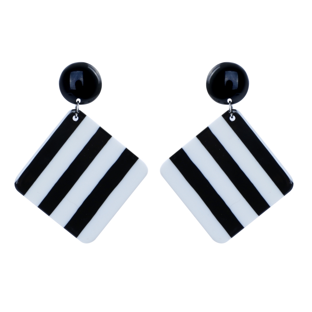 Stud & drop earring resin 2 tone stripe black white