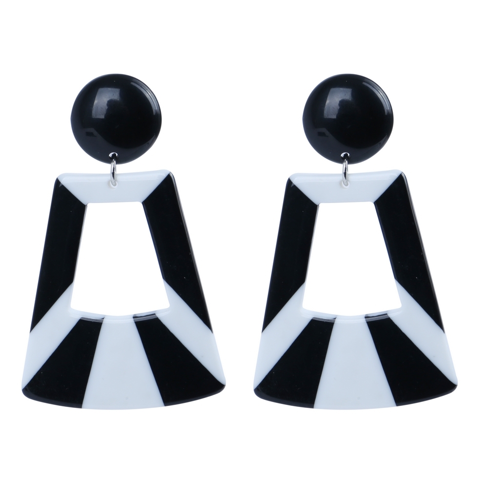 Stud & drop earring resin 2 tone wide burst black white