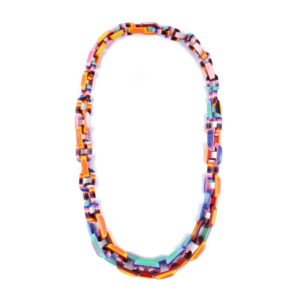 Necklace acrylic colour stripe graduated links multicoloured