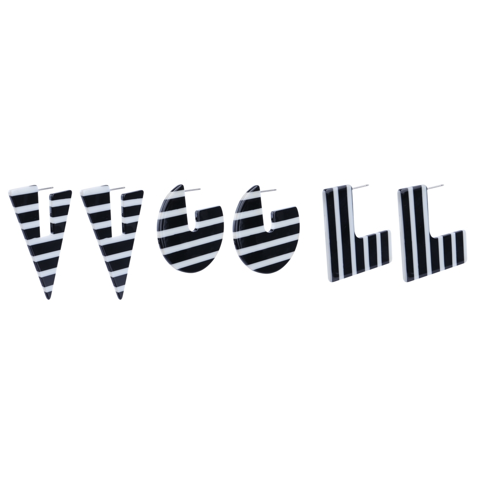 Drop earring cellulose large shape striped black & white