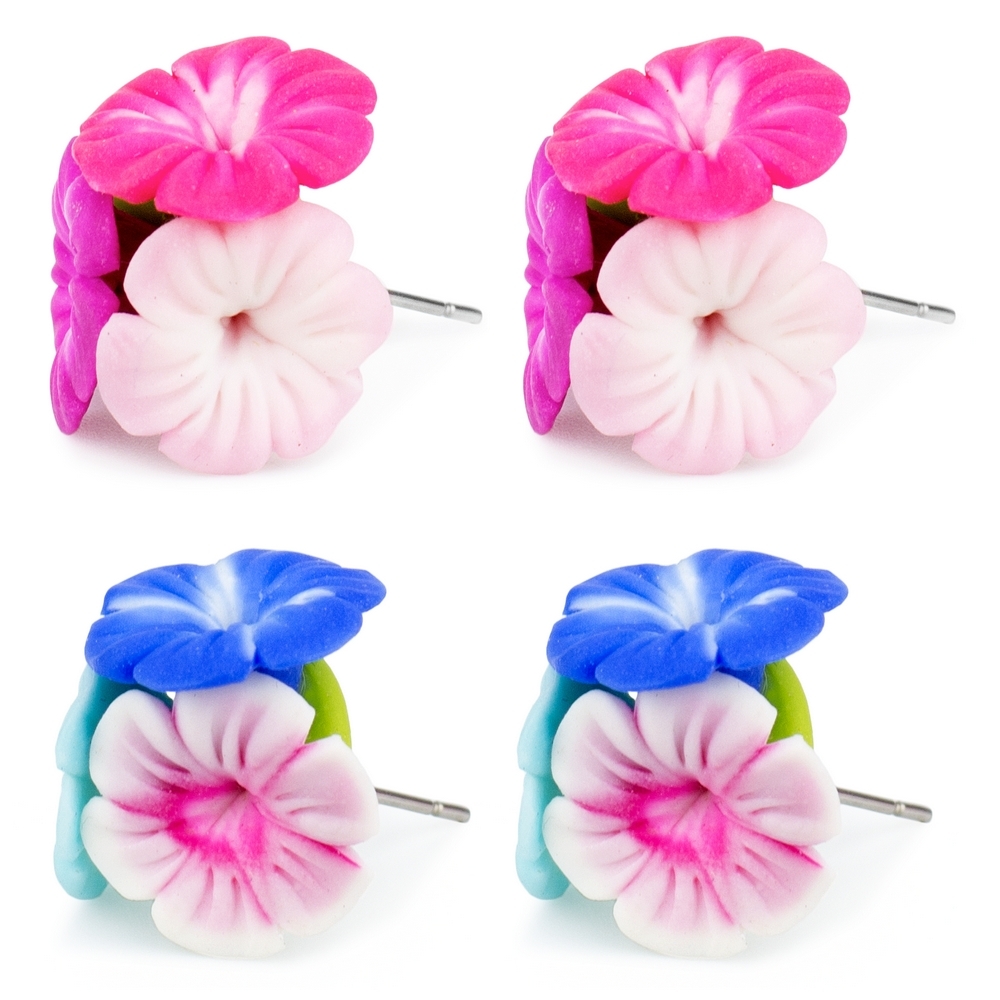 Stud earring polymer clay hibiscus posy