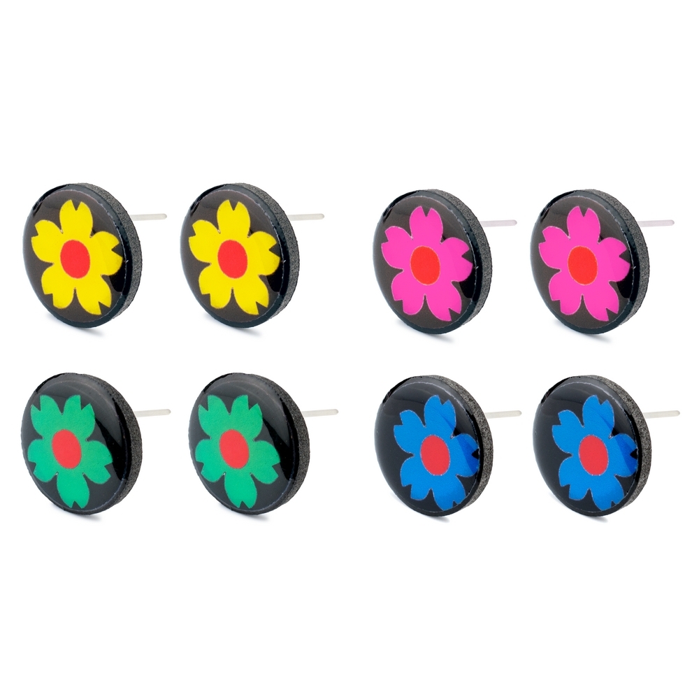 Stud earring resin flower power