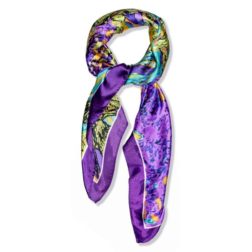 Scarf silk floral burst purple