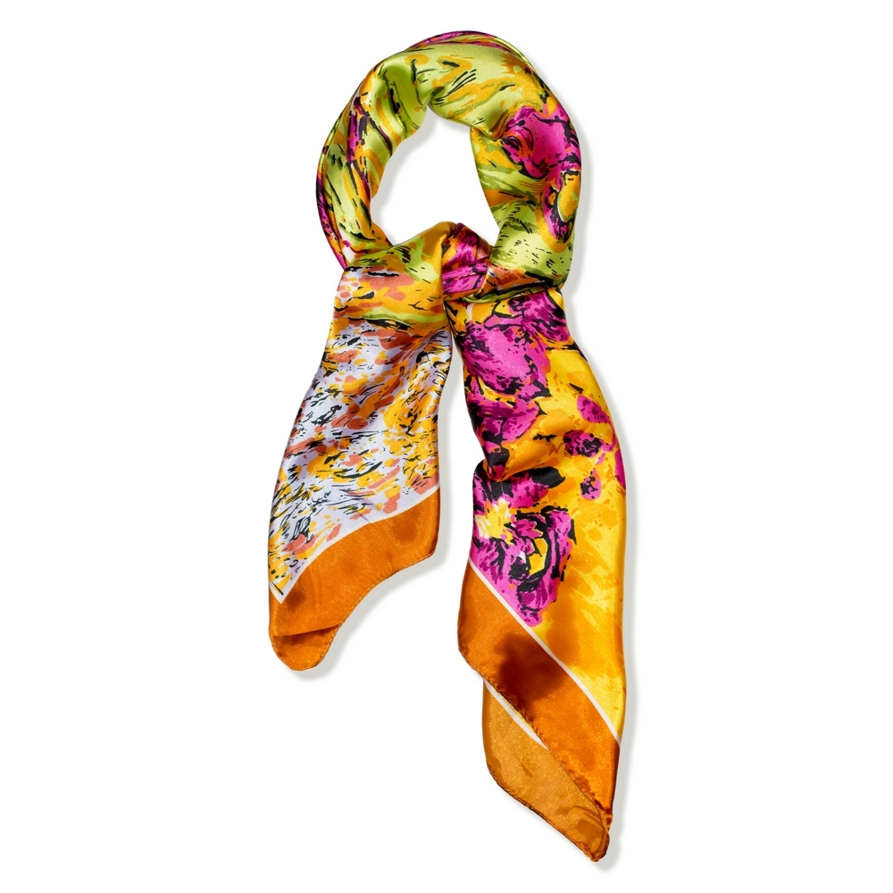 Scarf silk floral burst orange