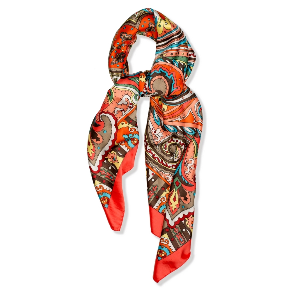 Scarf silk vibrant paisley red