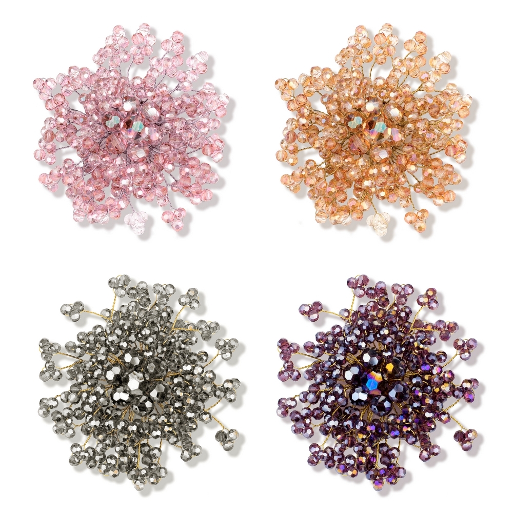 Brooch crystal glass faceted burst assorted colours