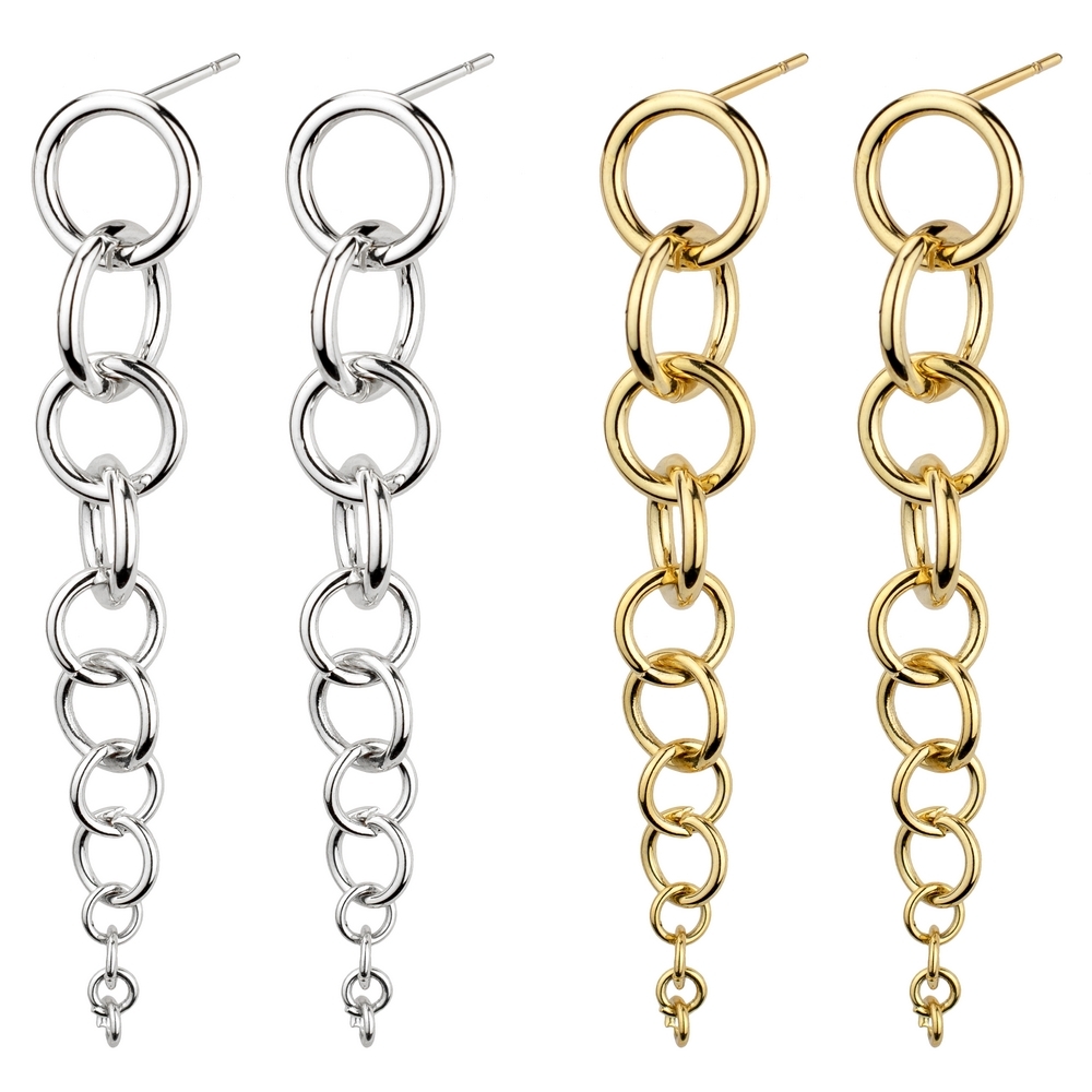 Stud & drop earring descending links