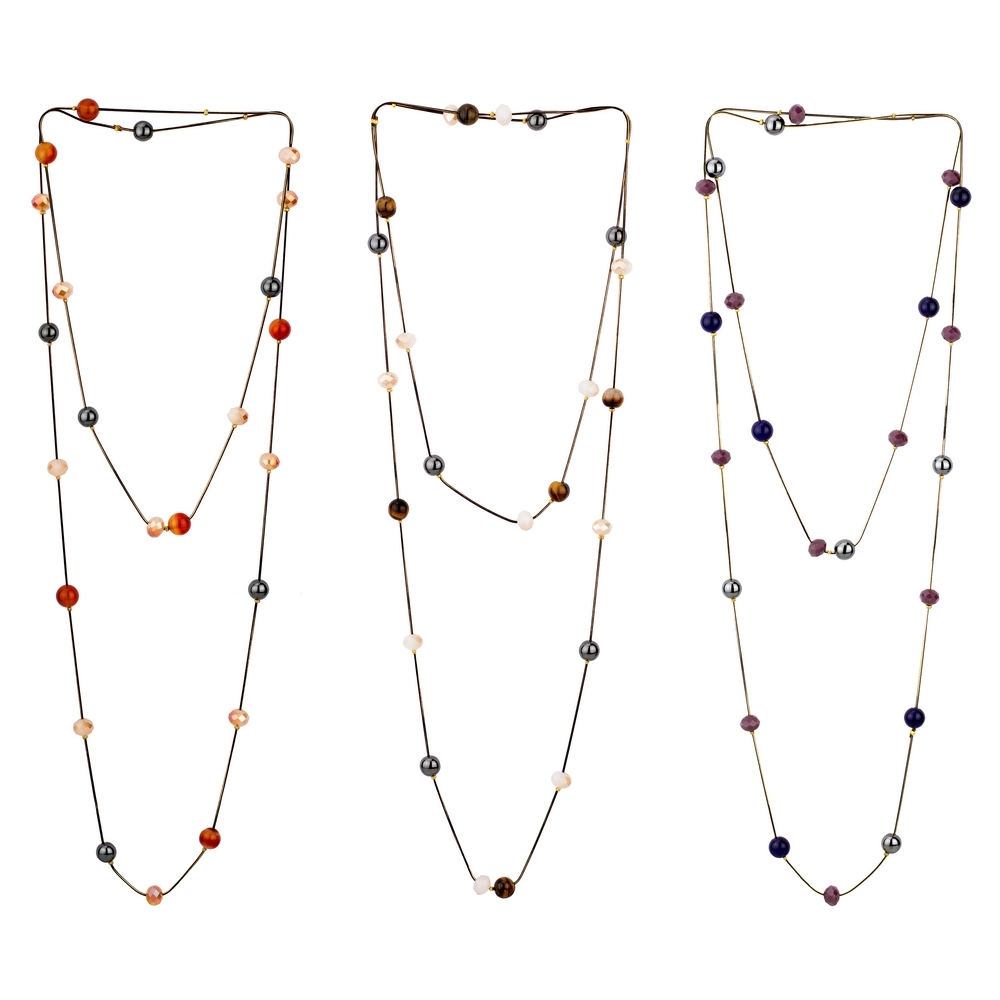Necklace hematite & glass beads double strand