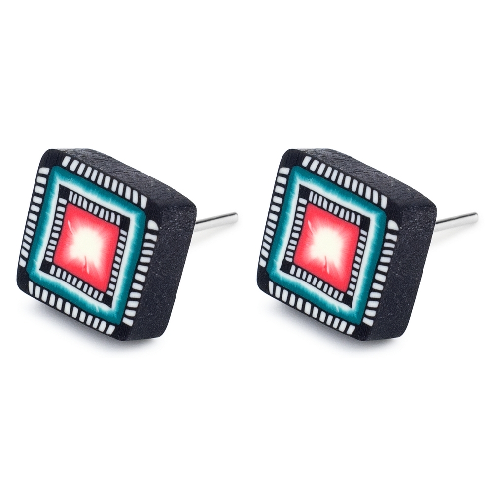 Stud earring polymer clay squares multicoloured