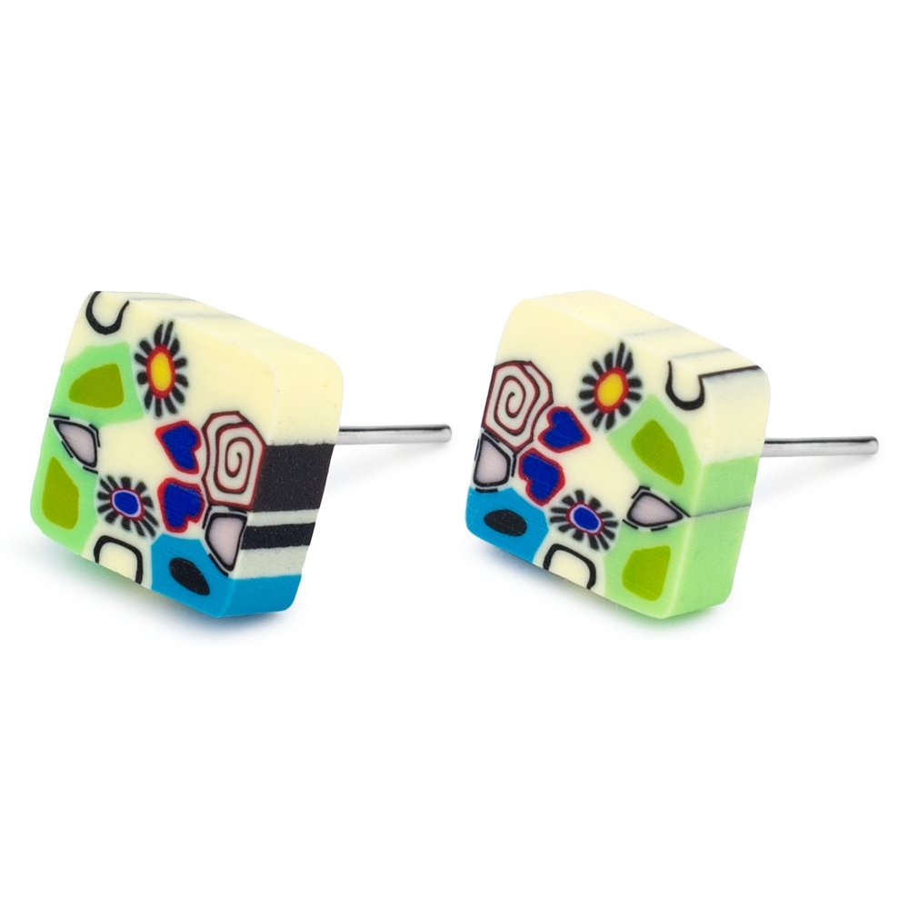 Stud earring polymer clay art garden square