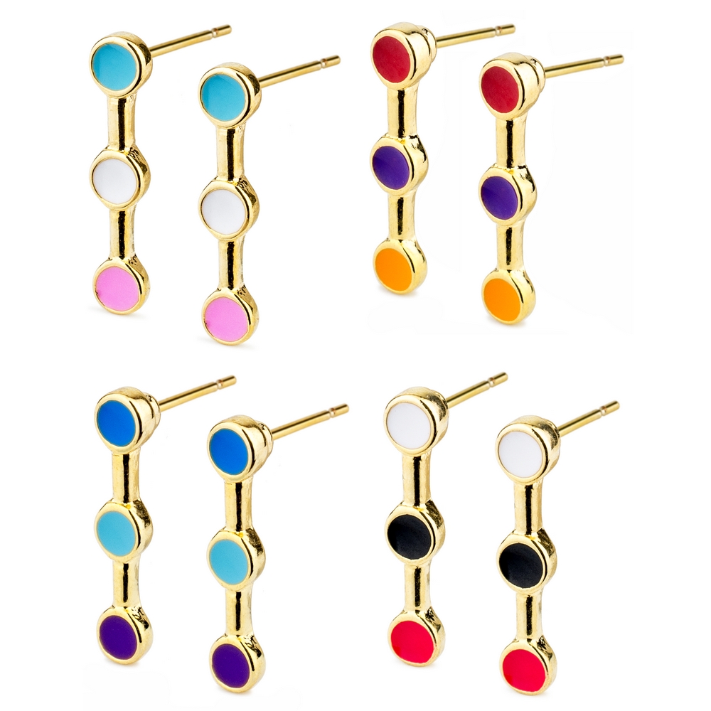 Stud earring enamel three spot multicoloured