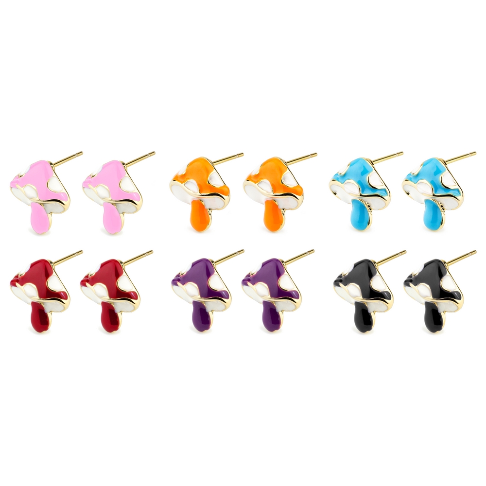 Stud earring enamel toadstool multicoloured