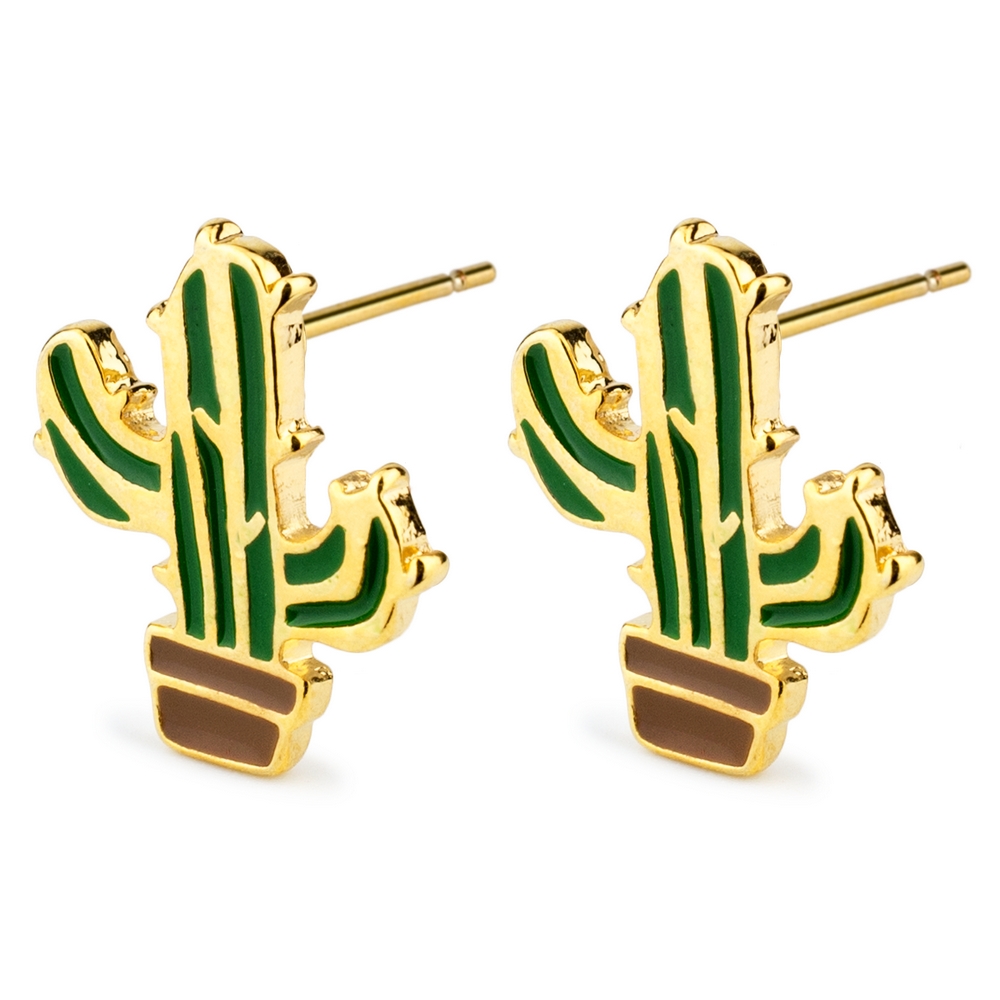 Stud earring enamel cactus
