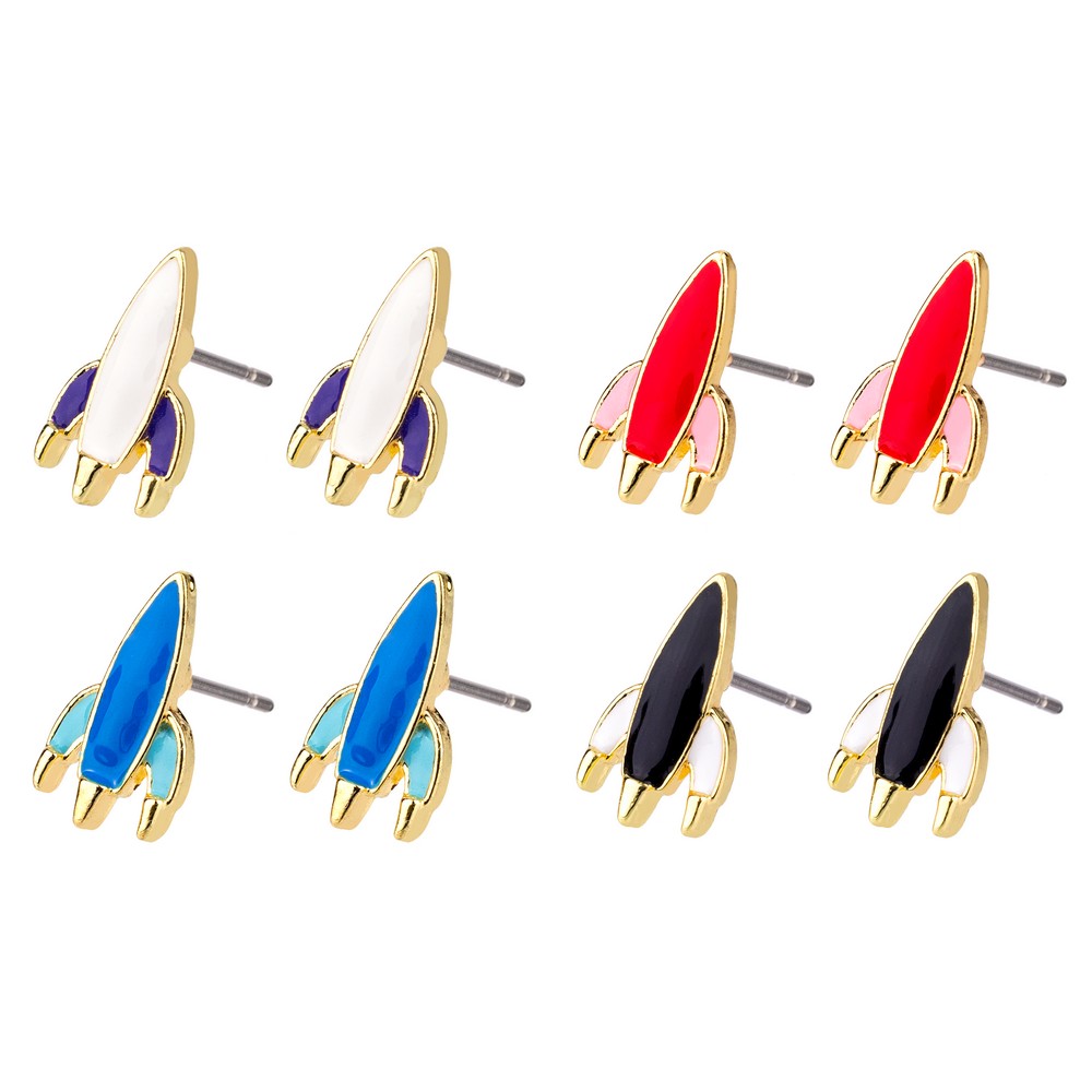 Stud earring enamel rocket assorted colours