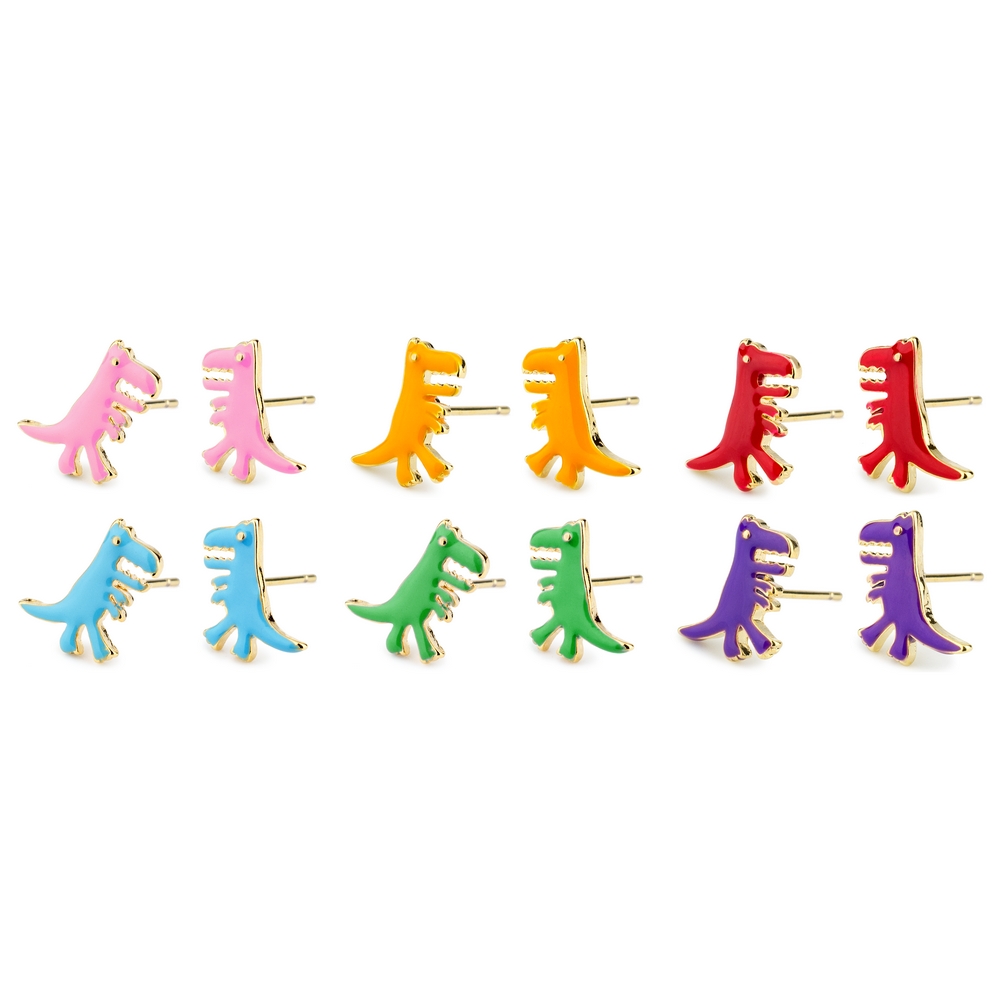 Stud earring enamel t-rex multicoloured
