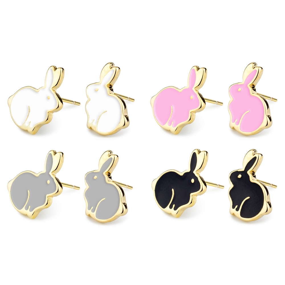 Stud earring enamel rabbit