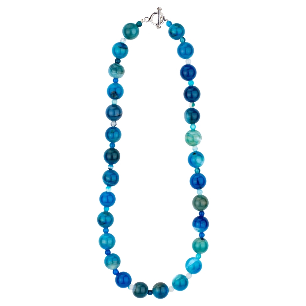 Necklace agate stone large bead blue