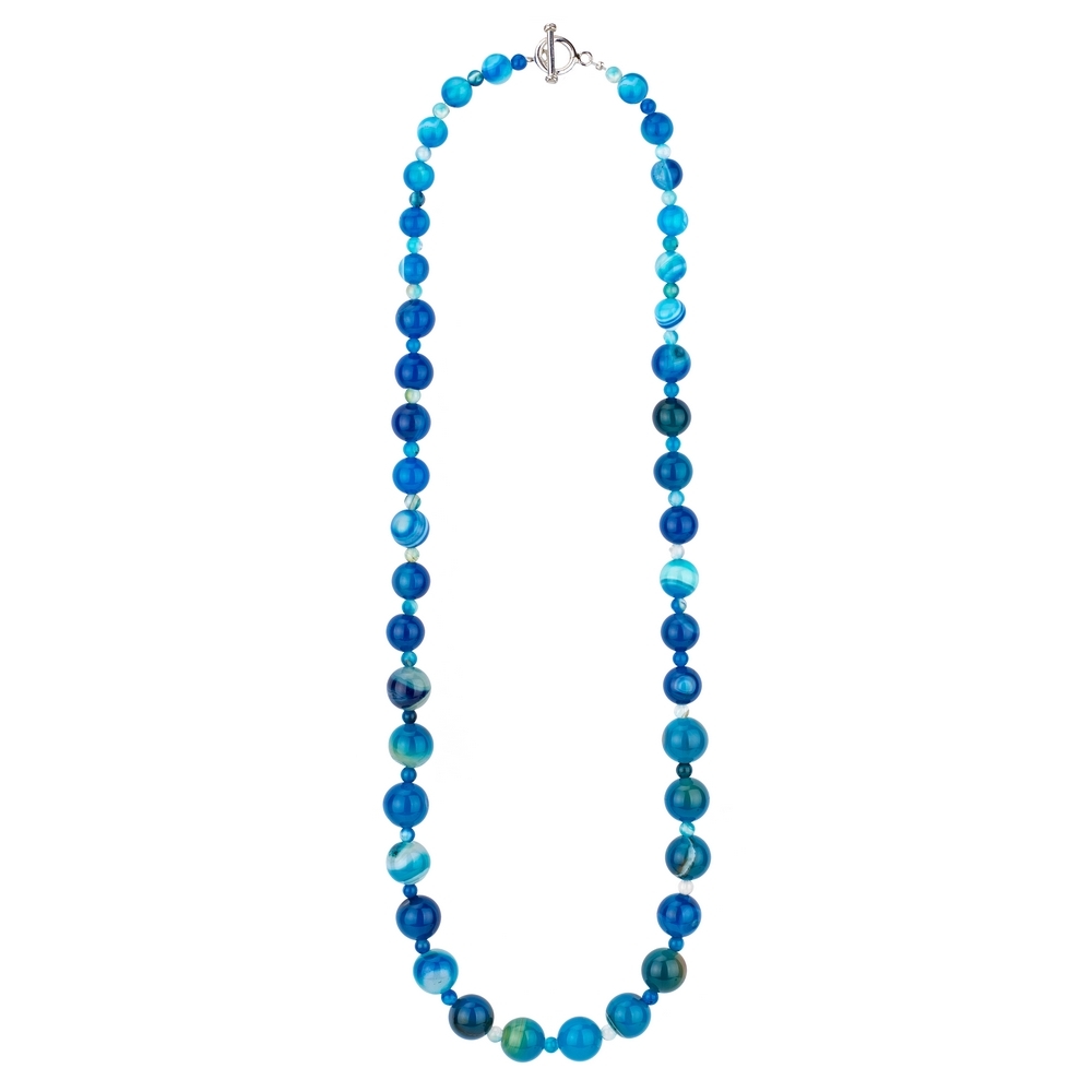 Necklace agate stone graduated bead blue