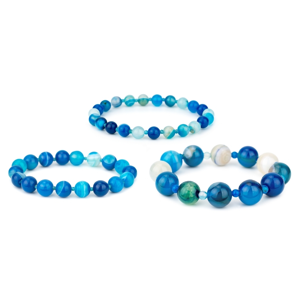 Bracelet agate stone stretch bead blue