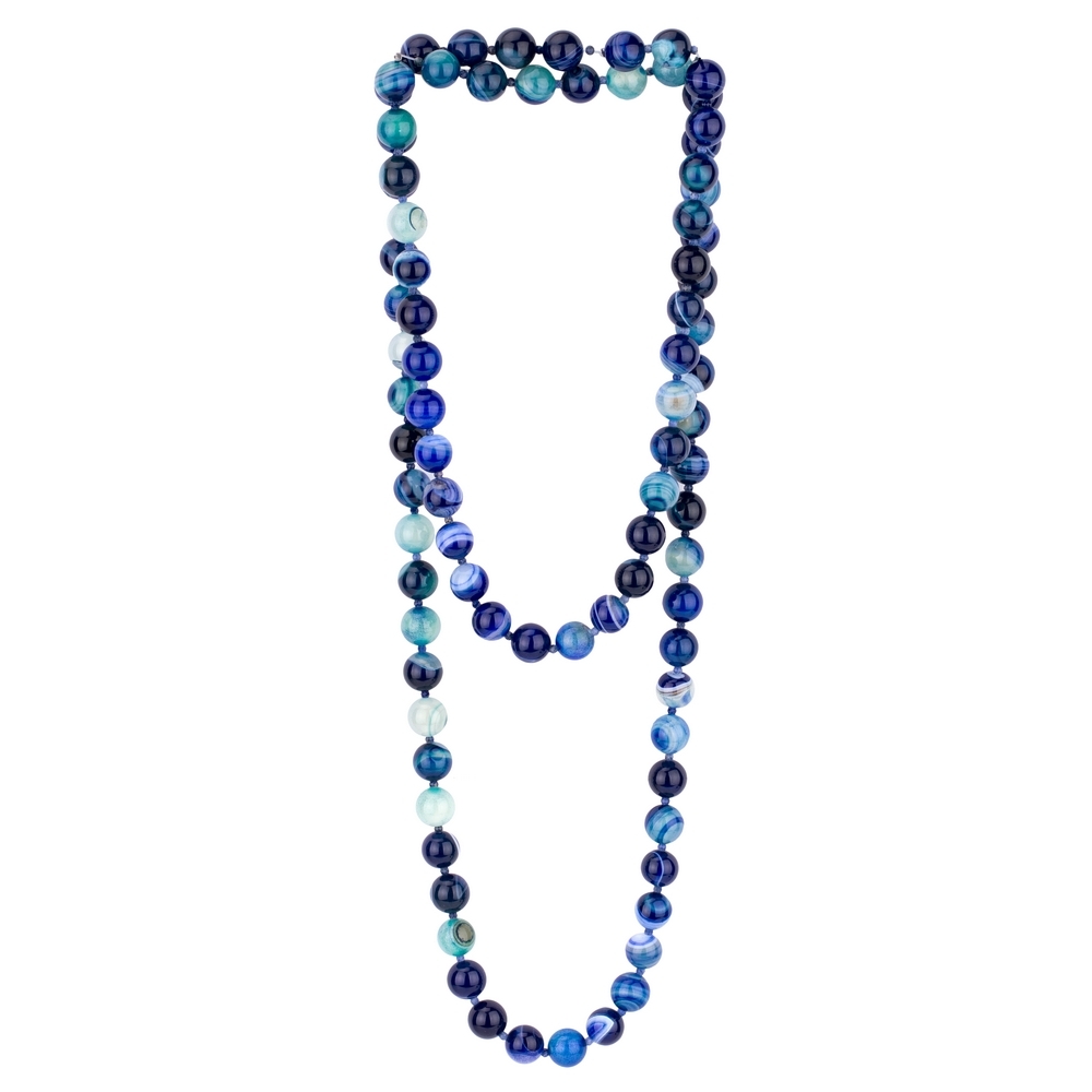Necklace agate stone loopover bead blue
