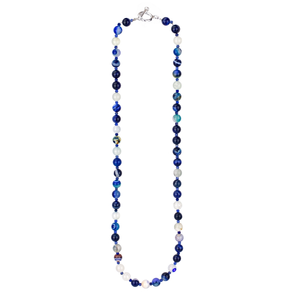Necklace agate stone small bead blue