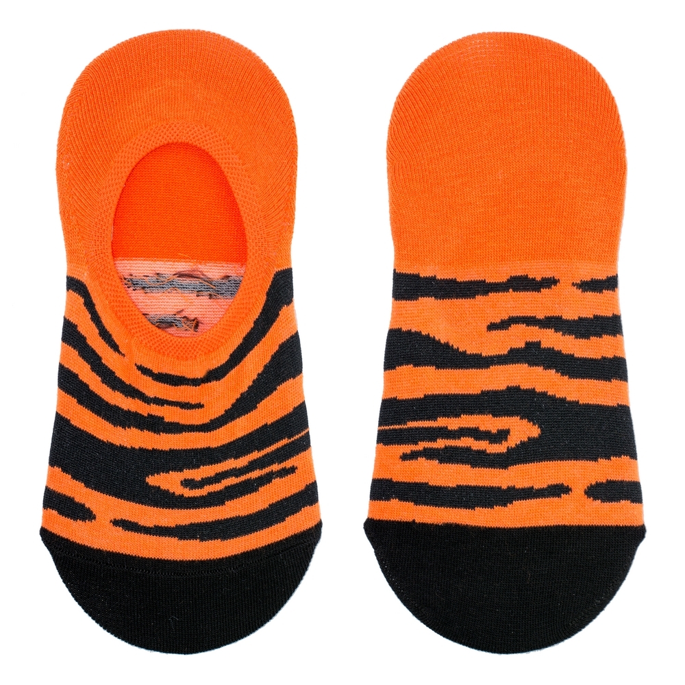 Socks cotton & spandex no-show tiger print orange