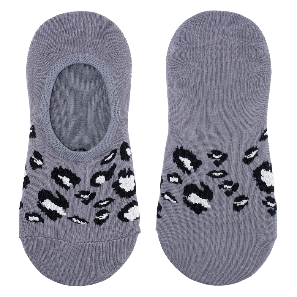 Socks cotton & spandex no-show animal print silver grey