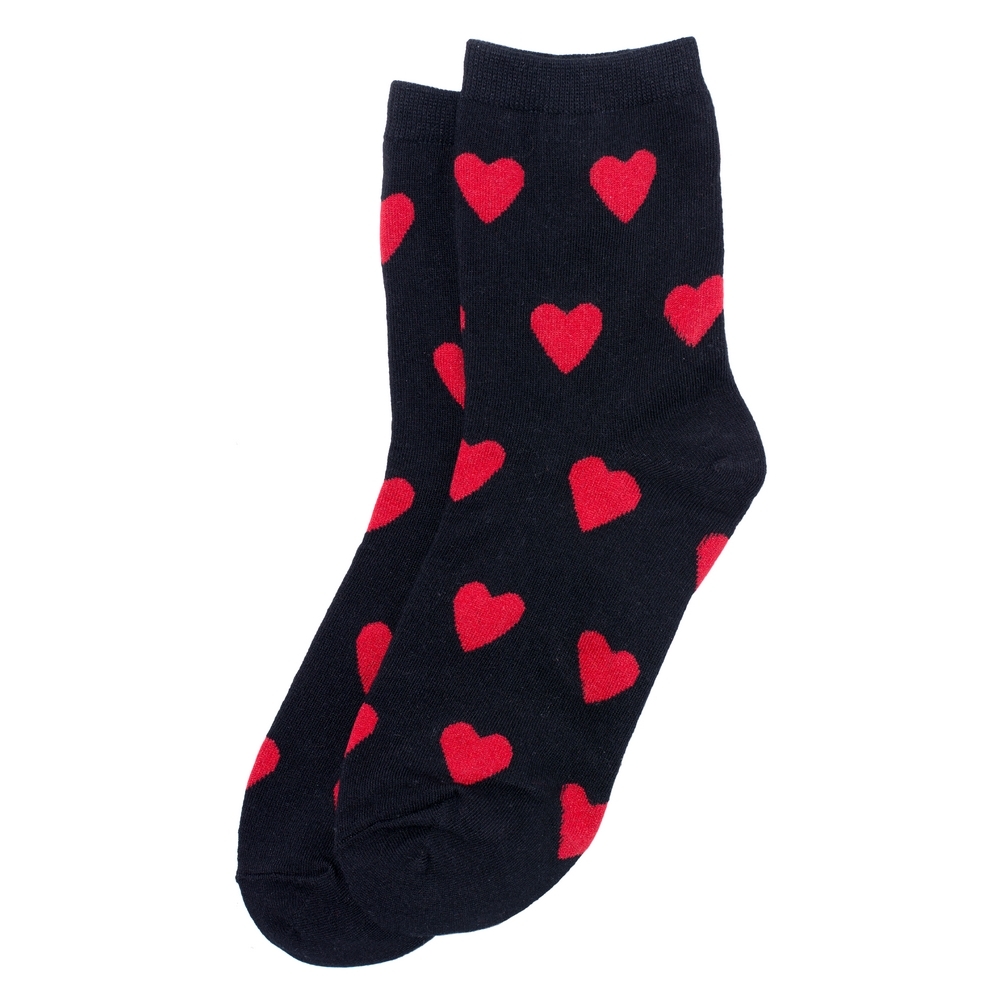 Socks cotton & spandex power of love hearts red on black