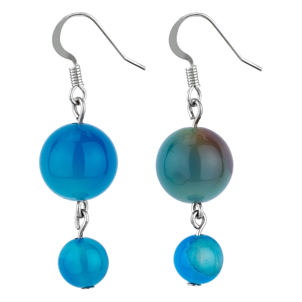 Drop earring agate stone ocean double marbles blue