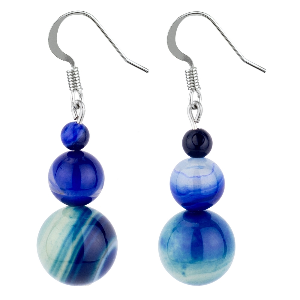 Drop earring agate stone night sky treble marbles blue