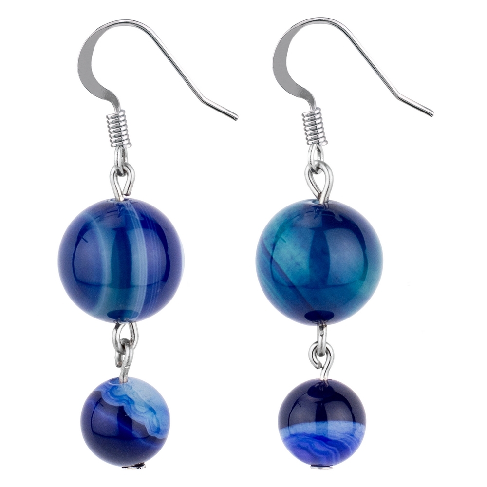 Drop earring agate stone night sky double marbles blue