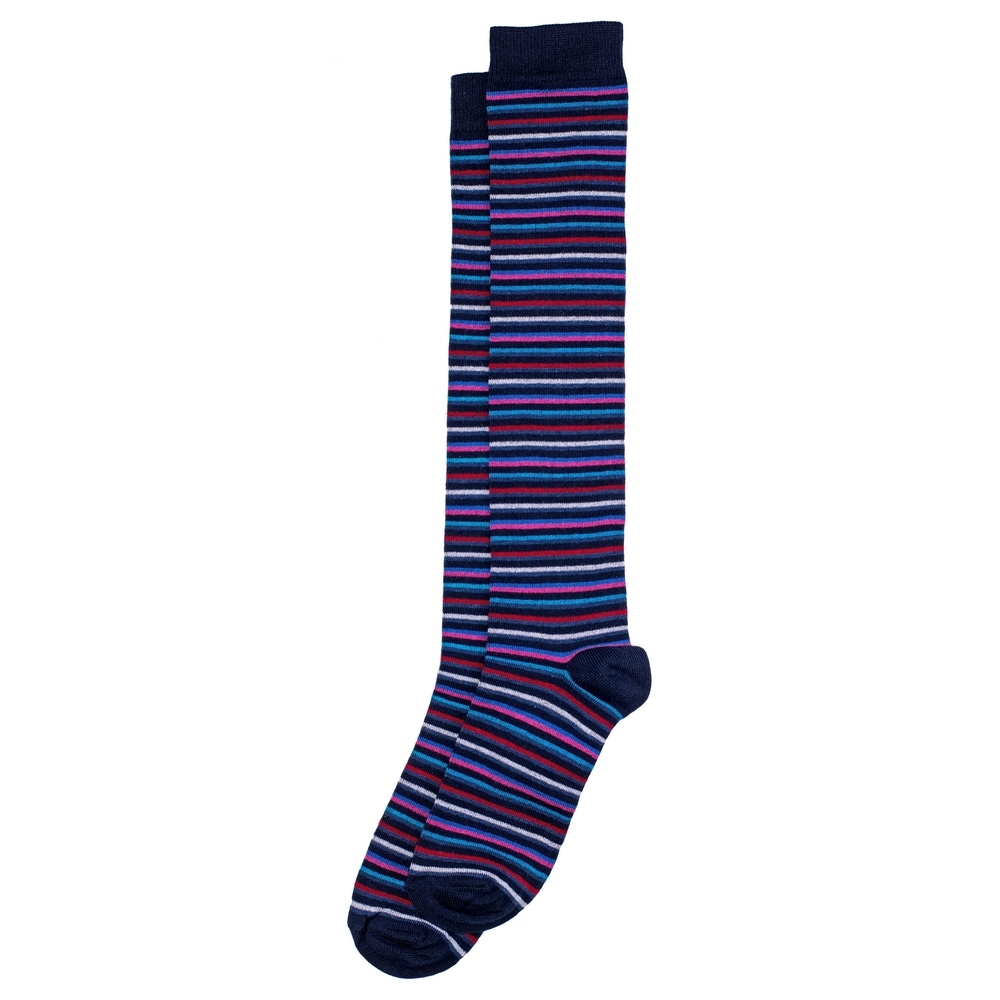 Socks cotton knee high fine stripe navy blue
