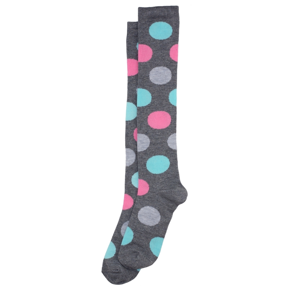 Socks cotton knee high polka blue & pink