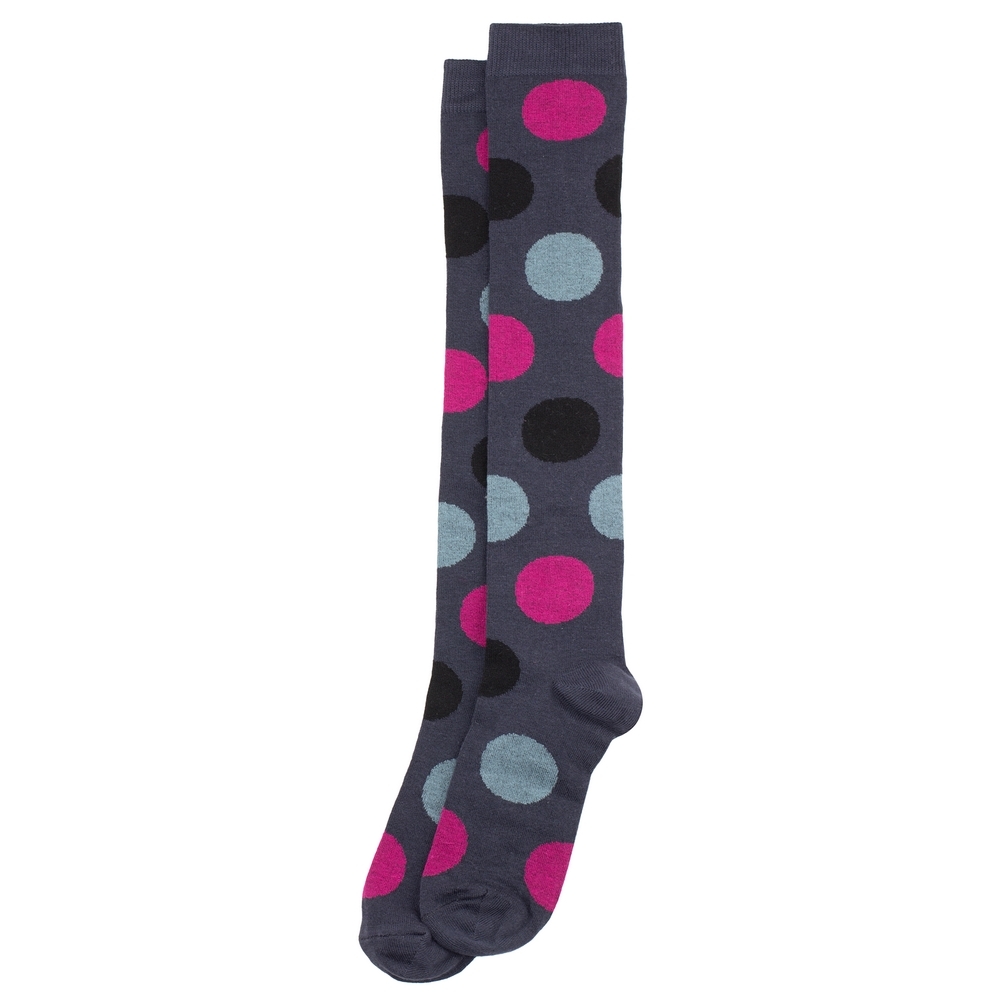 Socks cotton knee high polka fuchsia & grey