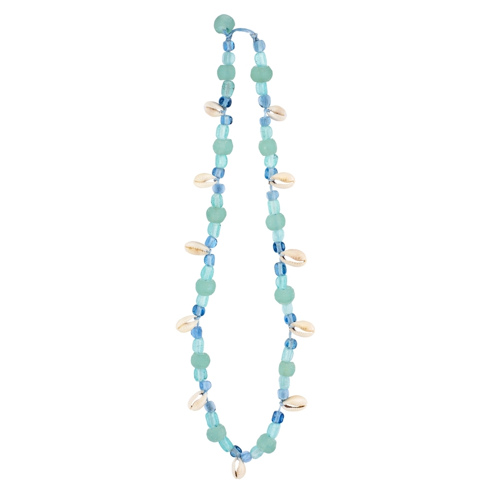 Necklace cowrie shell cowrie shell & sea glass blue