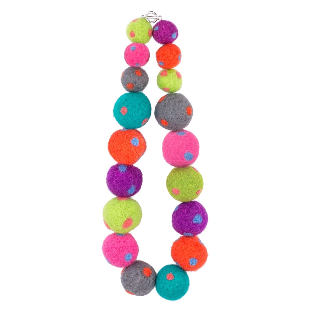 Necklace felt polka pompom large multicoloured