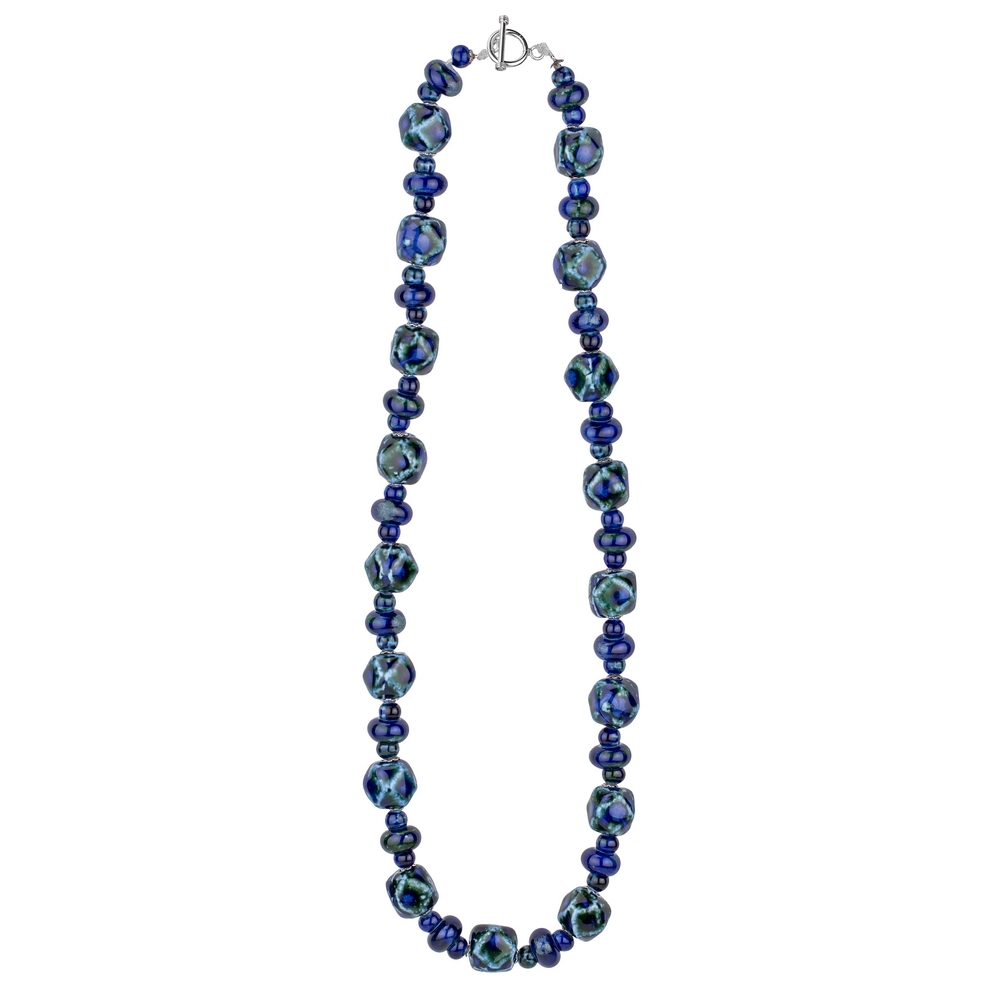 Long necklace ceramic dynasty hexagonal blue