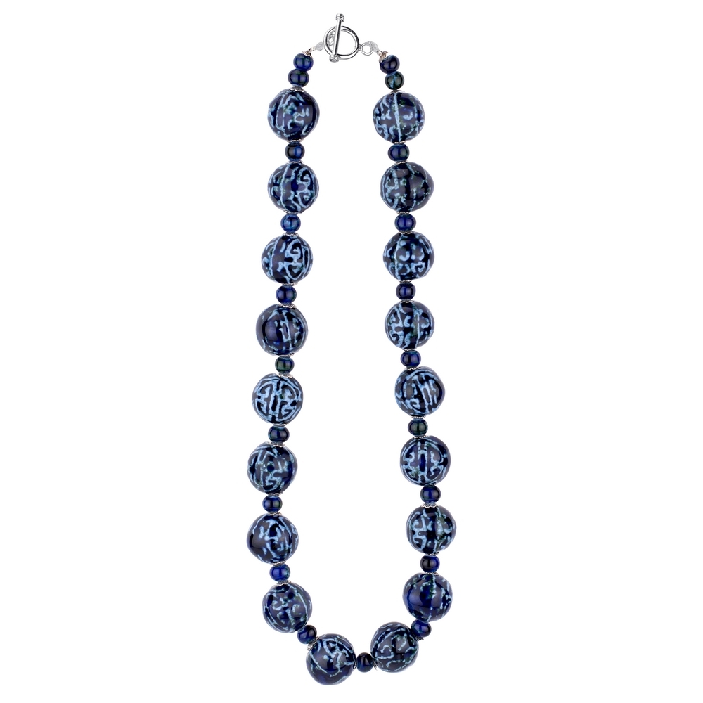 Bead string necklace ceramic dynasty round blue