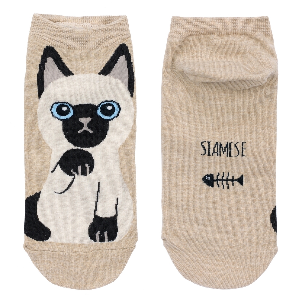 Socks cotton & spandex ankle siamese cat beige