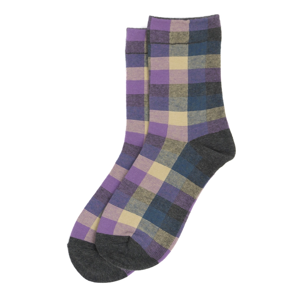 Socks cotton & spandex cool tone check purple